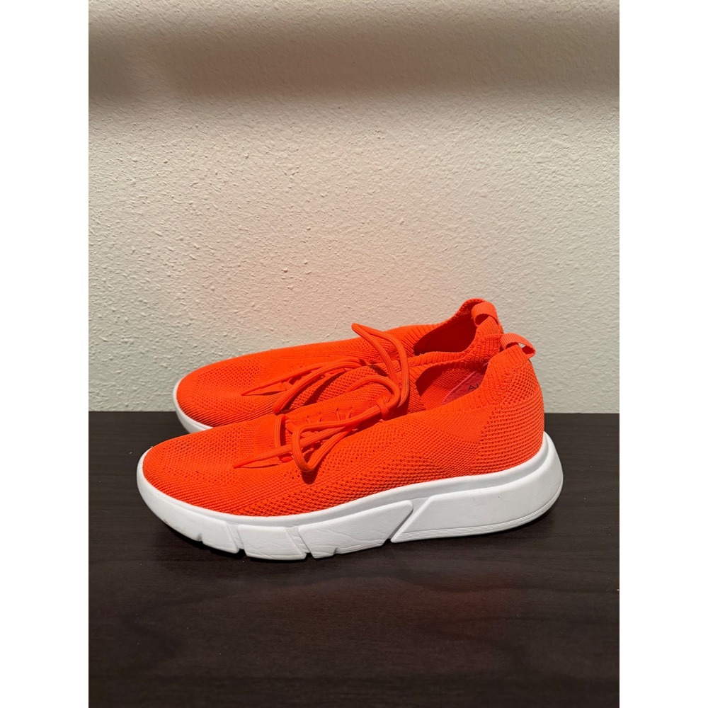 Aldo Mens Neon Orange Knit Lace Up Sneakers Breathable Mesh Trainers